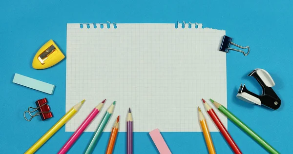 Animated stop motion. Office supplies and blank paper.