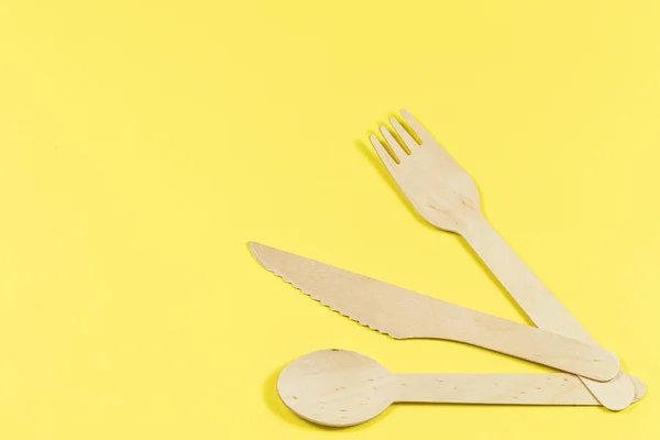 Milieuvriendelijk Wegwerpservies Houten Apparaten Voor Eten Drinken Koffie Thee — Stockfoto