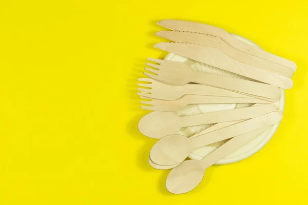 Milieuvriendelijk Wegwerpservies Houten Apparaten Voor Eten Drinken Koffie Thee — Stockfoto