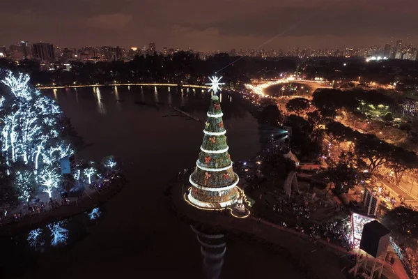 Вид Воздуха Рождественскую Ёлку Парке Ибирапуэра Сан Паулу Бразилия Празднование — стоковое фото
