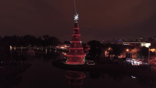 Luftaufnahme Des Weihnachtsbaums Ibirapuera Park São Paulo Brasilien Weihnachtsmann Und — Stockvideo