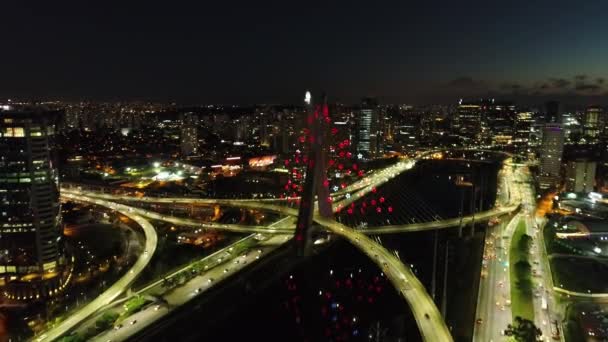 Vue Aérienne Célèbre Pont Estaiada Décoré Pour Les Fêtes Noël — Video