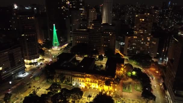 Vista Aérea Edifícios Públicos Noite Lugares Famosos São Paulo Brasil — Vídeo de Stock