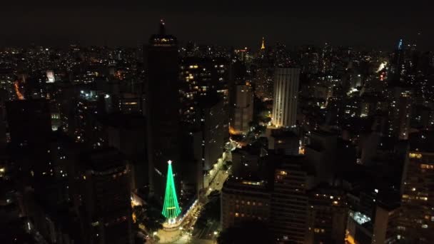 Luftaufnahme Öffentlicher Gebäude Bei Nacht Berühmte Orte Von Sao Paulo — Stockvideo