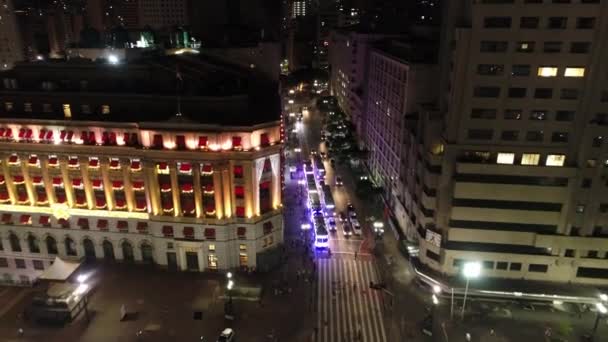 Letecký Pohled Veřejné Budovy Noci Slavná Místa Sao Paulu Brazílie — Stock video