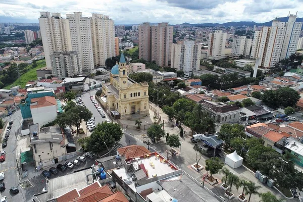 Légi Kilátás Tér Templom Freguesia Szomszédságában Sao Paulo Brazília Nagy — Stock Fotó