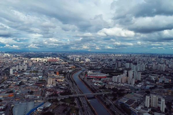 Vista Aérea Marginal Tiete Sao Paulo Brasil Gran Paisaje —  Fotos de Stock