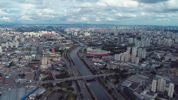 Luftaufnahme Von Marginalen Tiete Sao Paulo Brasilien Tolle Landschaft — Stockvideo