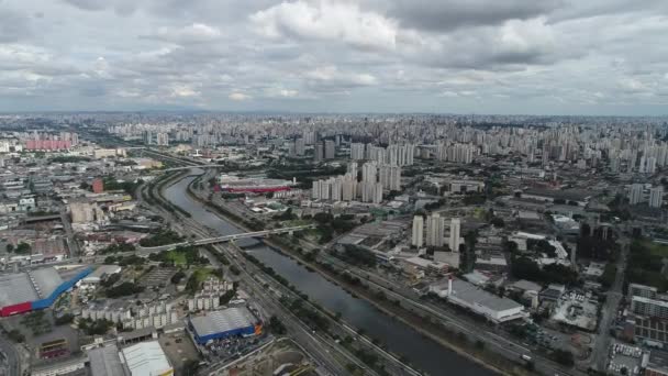 Vue Aérienne Marginal Tiete Sao Paulo Brésil Grand Paysage — Video