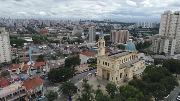 Vista Aérea Plaza Iglesia Freguesia Barrio Tradicional Sao Paulo Brasil — Vídeo de stock