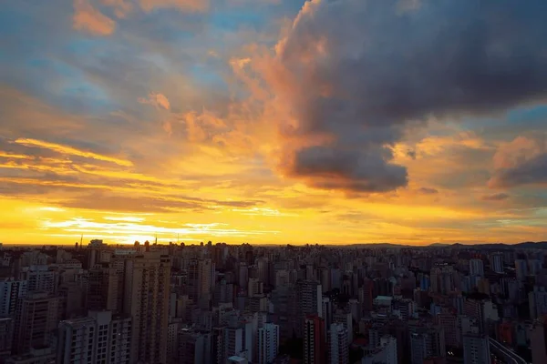 Flygfoto Över Solnedgången Sao Paulo Brasilien Bra Solnedgångsscen Fantastiskt Landskap — Stockfoto