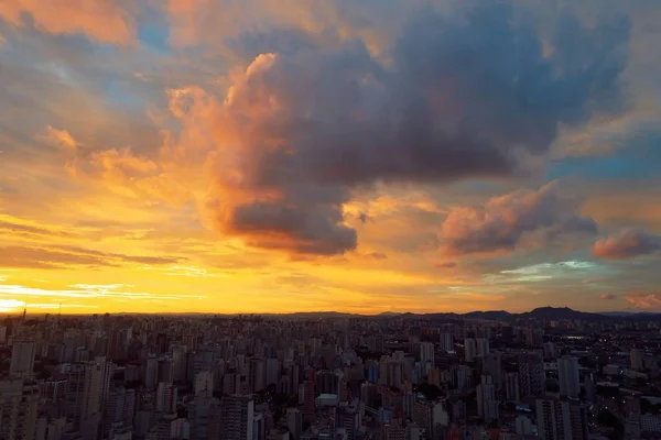 Vista Aérea Del Atardecer Sao Paulo Brasil Gran Escena Del — Foto de Stock