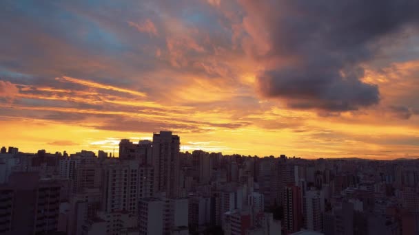 Flygfoto Över Solnedgången Sao Paulo Stad Brasilien Bra Solnedgångsscen Fantastiskt — Stockvideo