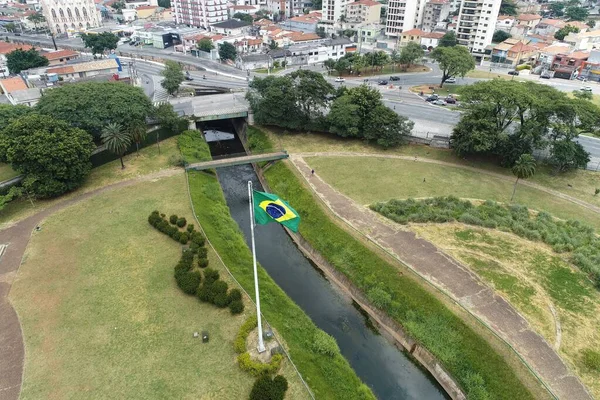Vista Aérea Del Parque Monumento Público Independencia Brasil Ipiranga Sao —  Fotos de Stock