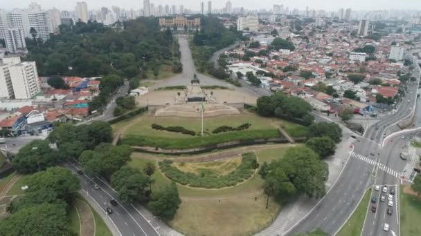 Brezilya Nın Bağımsızlık Parkının Anıtının Havadan Görünüşü Ipiranga Sao Paulo — Stok video