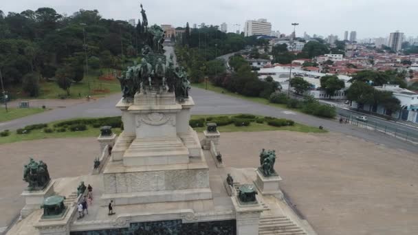Luftaufnahme Des Brasilianischen Unabhängigkeitsparks Und Denkmals Ipiranga Sao Paulo Brasilien — Stockvideo