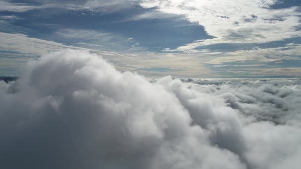 Κηφήνας Που Πετάει Πάνω Από Σύννεφα Όμορφο Ουρανό Μεγάλο Τοπίο — Αρχείο Βίντεο