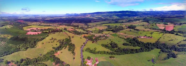 Panorama Vista Cena Rural Dia Ensolarado Grande Paisagem Cena Colorida — Fotografia de Stock