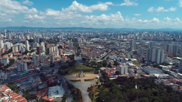 Vista Aérea Del Parque Museo Público Independencia Brasil Ipiranga Sao — Vídeos de Stock
