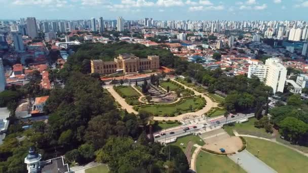 Vista Aérea Del Parque Museo Público Independencia Brasil Ipiranga Sao — Vídeo de stock