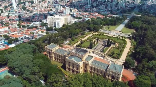 公共のブラジルの独立公園や博物館の空中ビュー イピランガ サンパウロ ブラジル 都市のランドマーク 観光地 — ストック動画