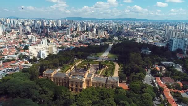 Vista Aérea Del Parque Museo Público Independencia Brasil Ipiranga Sao — Vídeo de stock