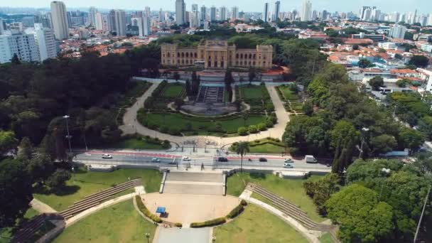 Вид Воздуха Общественный Парк Музей Независимости Бразилии Ипиранга Сан Паулу — стоковое видео