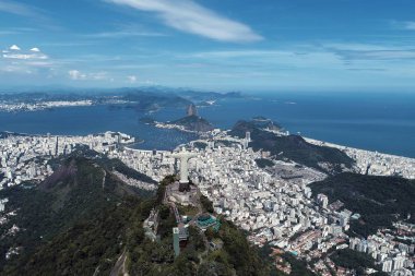 Aerial view of Redeemer Christ in the Rio de Janeiro, Brazil. Great landscape. Famous wonderful city. Travel destination. Tropical travel. Vacation destination.