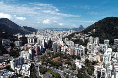 Aerial view of Rodrigo de Freitas's Lagoon, Rio de Janeiro city in the sunny day, Brazil. Great landscape. Famous wonderful city. Travel destination. Tropical travel. Vacation destination.