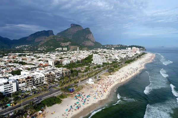 Vista Aérea Praia Barra Tijuca Cidade Rio Janeiro Dia Ensolarado — Fotografia de Stock