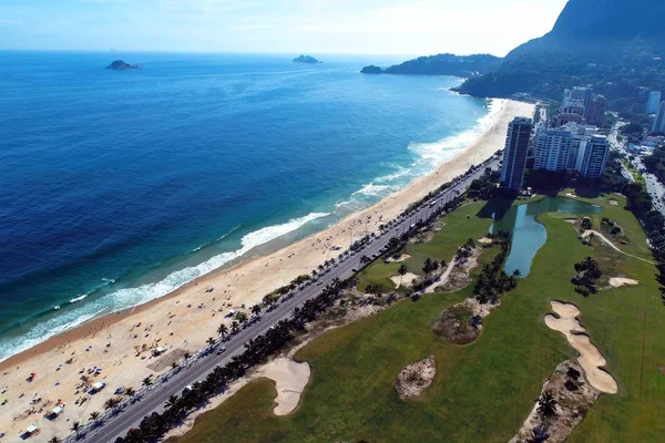 Vista Aérea Praia Barra Tijuca Cidade Rio Janeiro Dia Ensolarado — Fotografia de Stock