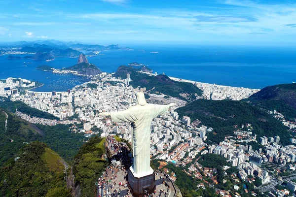 Vista Aérea Cristo Redentor Río Janeiro Brasil Gran Paisaje Famosa — Foto de Stock