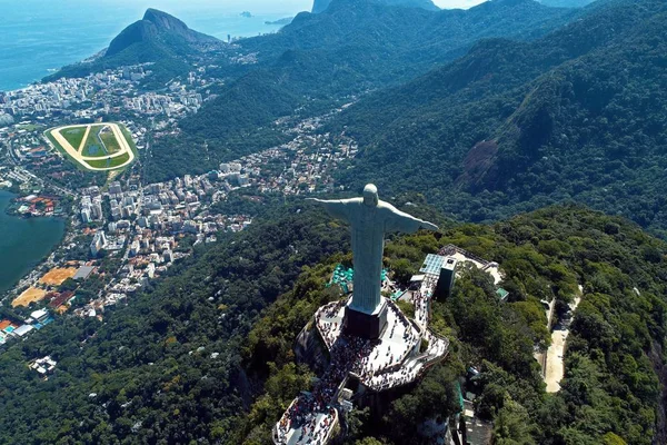 Vista Aérea Cristo Redentor Río Janeiro Brasil Gran Paisaje Famosa — Foto de Stock