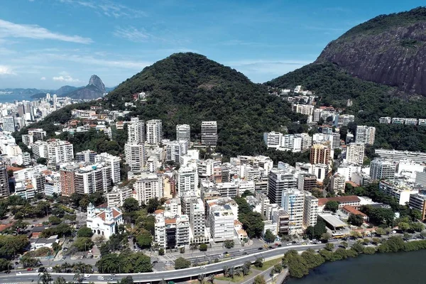 Letecký Pohled Lagunu Rodrigo Freitas Rio Janeiro Slunečném Dni Brazílie — Stock fotografie