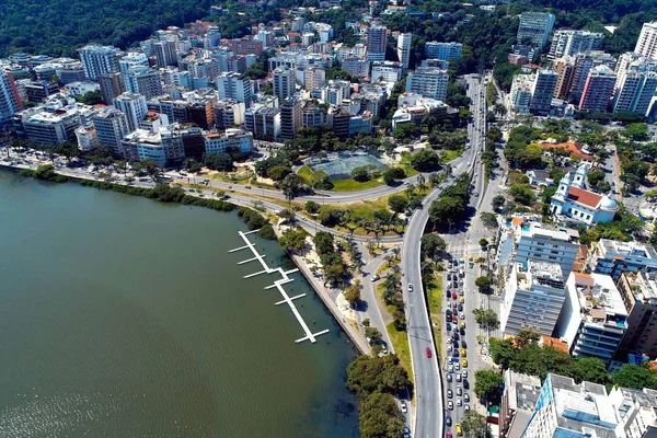 Vista Aérea Laguna Rodrigo Freitas Ciudad Río Janeiro Día Soleado —  Fotos de Stock