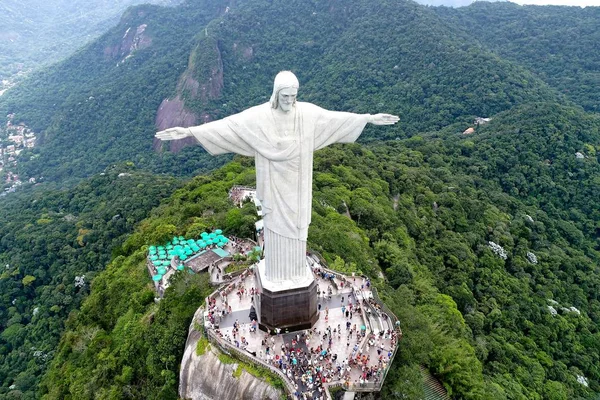 Aerial View Redeemer Christ Rio Janeiro Brazil Great Landscape Famous — Stock Photo, Image