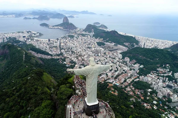 Aerial View Redeemer Christ Rio Janeiro Brazil Great Landscape Famous — Stock Photo, Image