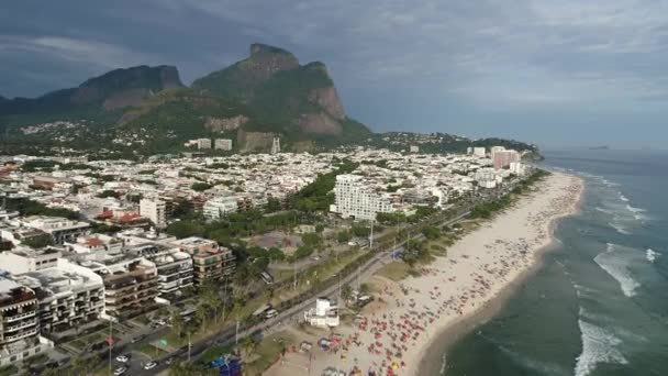 Aerial View Barra Tijuca Beach Rio Janeiro City Sunny Day — Stok video
