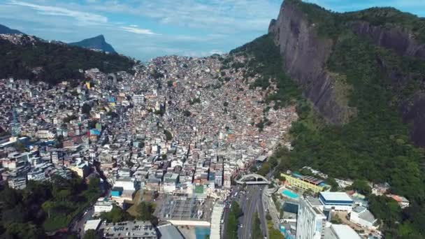Vista Aérea Comunidade Rocinha Cidade Rio Janeiro Dia Ensolarado Brasil — Vídeo de Stock