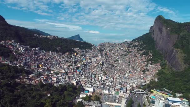 Luchtfoto Van Rocinha Gemeenschap Rio Janeiro Stad Zonnige Dag Brazilië — Stockvideo