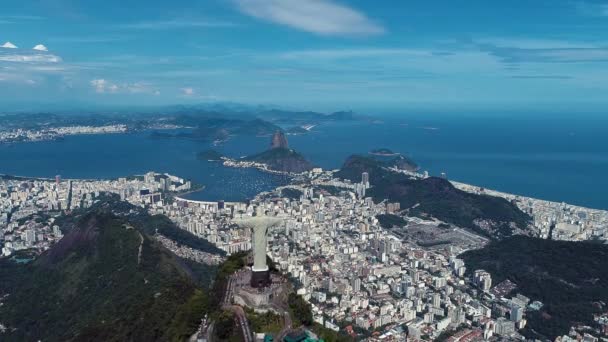 Aerial View Redeemer Christ Rio Janeiro Brazil Great Landscape Famous — Stock Video