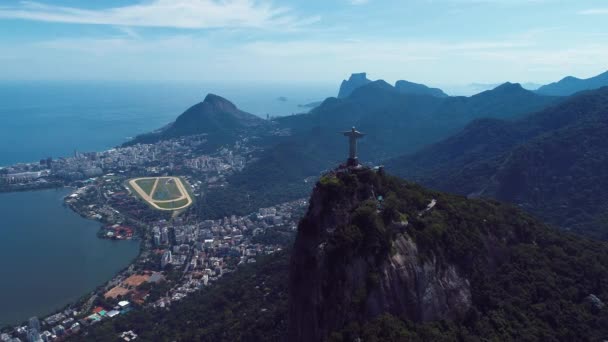Luchtfoto Van Verlosser Christus Rio Janeiro Brazilië Geweldig Landschap Beroemde — Stockvideo