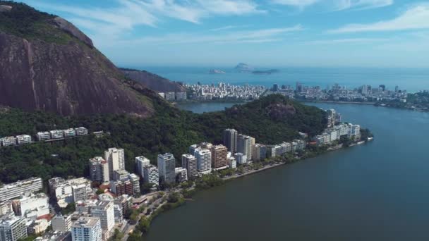 Aerial View Rodrigo Freitas Lagoon Rio Janeiro City Sunny Day — Stock Video