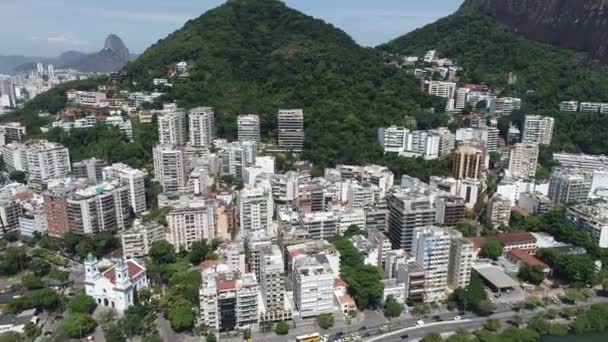 Aerial View Rodrigo Freitas Lagoon Rio Janeiro City Sunny Day — Stok video