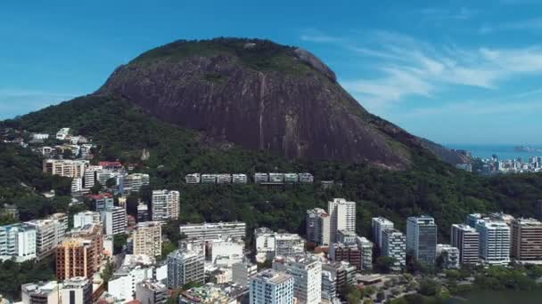 Aerial View Rodrigo Freitas Lagoon Rio Janeiro City Sunny Day — Stock Video