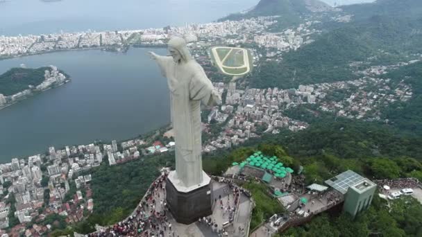Aerial View Redeemer Christ Rio Janeiro Brazil Great Landscape Famous — 비디오