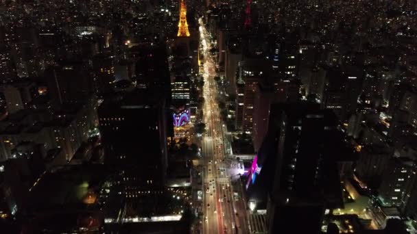 Vista Panorámica Una Avenida Iluminada Sao Paulo Brasil Avenida Paulista — Vídeo de stock