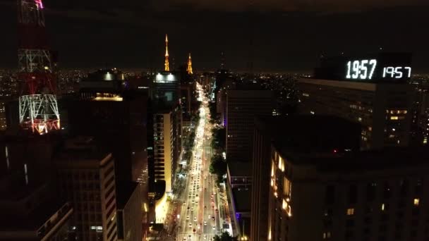 Panoramablick Auf Eine Beleuchtete Avenue Sao Paulo Brasilien Paulista Allee — Stockvideo