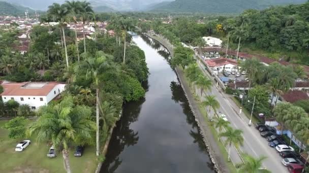 Vista Aérea Centro Histórico Paraty Rio Janeiro Brasil Com Barcos — Vídeo de Stock