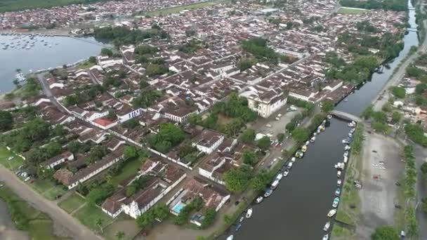 Brezilya Rio Janeiro Daki Paraty Nin Tarihi Merkezinin Tekneli Havadan — Stok video